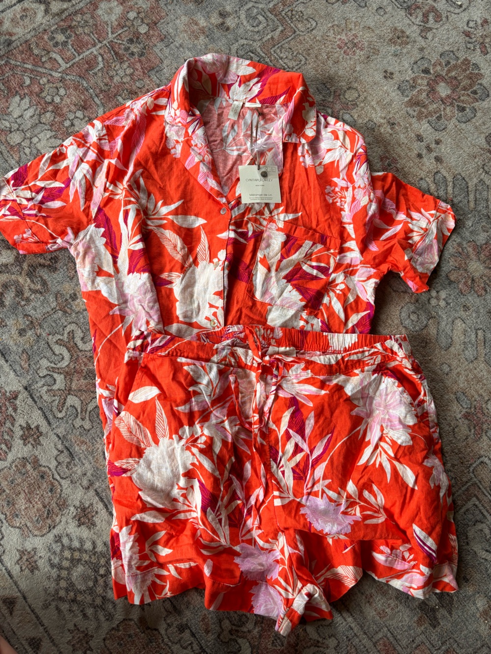 NWT Cynthia Rowley Orange Floral Pajama Set - linen blend